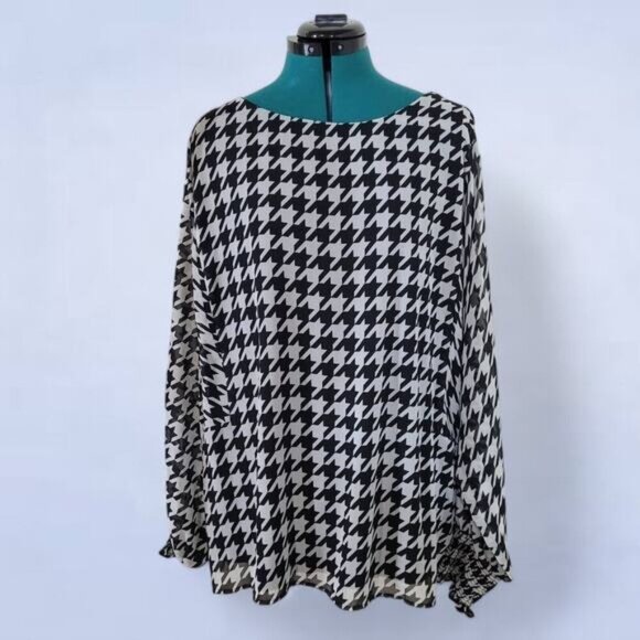 Vince Camuto Houndstooth Chiffon Long Sleeve Blouse - Size 3X - Picture 1 of 9